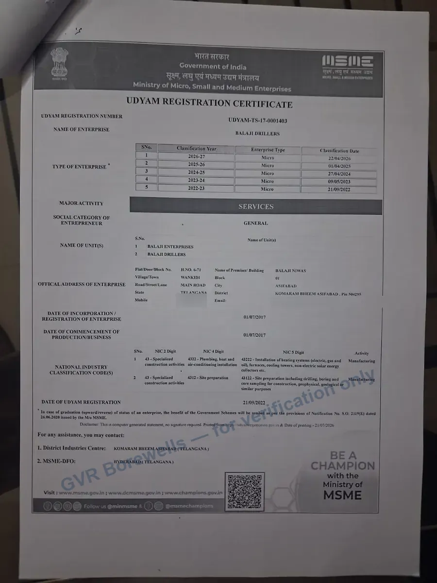 Udyam MSME certificate (signatures redacted)
